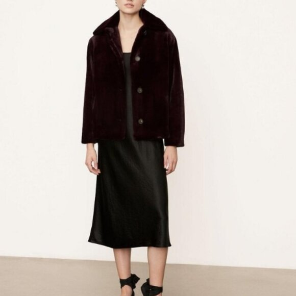 NWT Vince Plush Faux Fur Plum Wine Casual Jacket XXS $592 - Picture 4 of 16